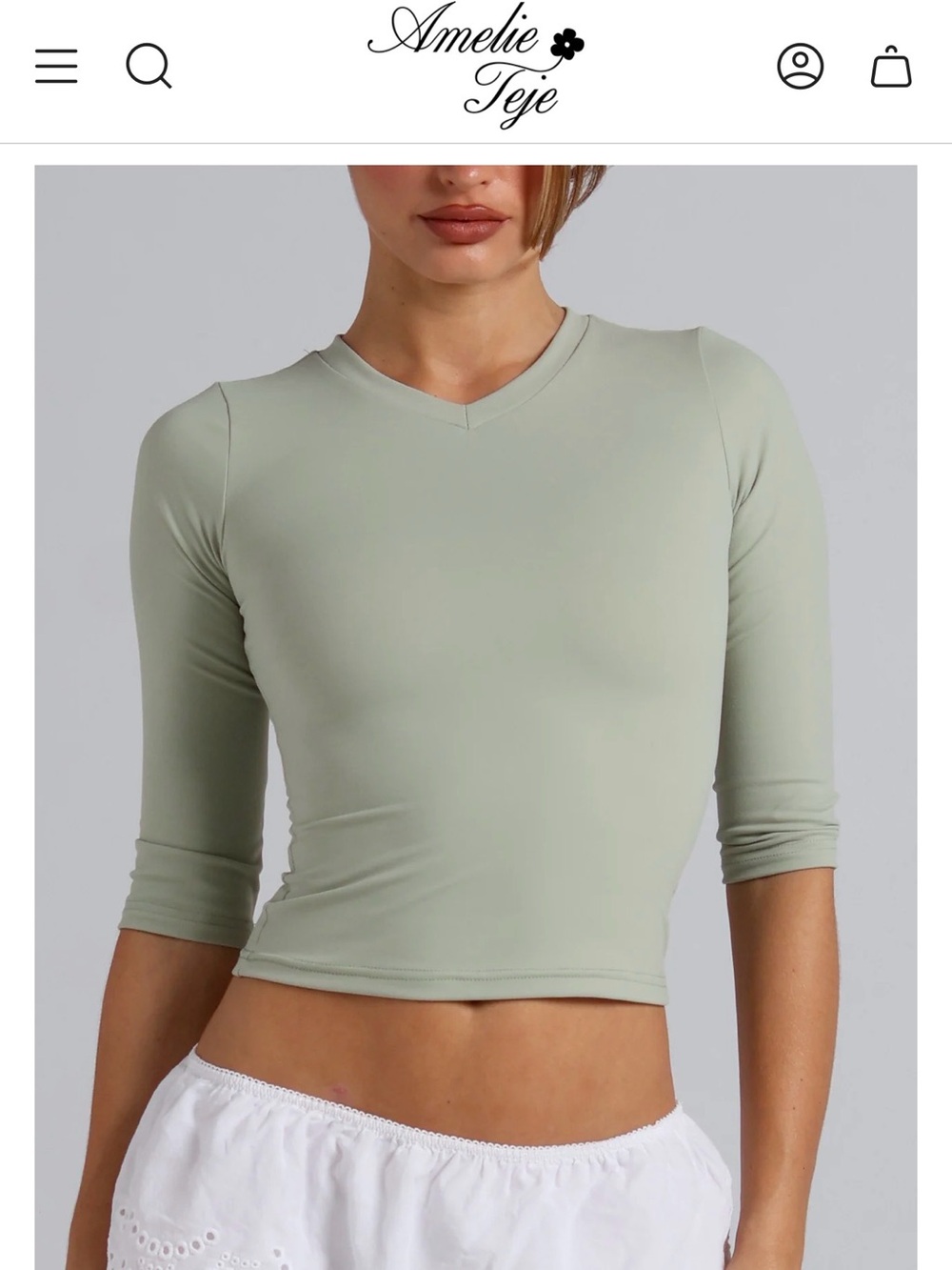 Amelie Teje Sage Green V-Neck Cropped Top